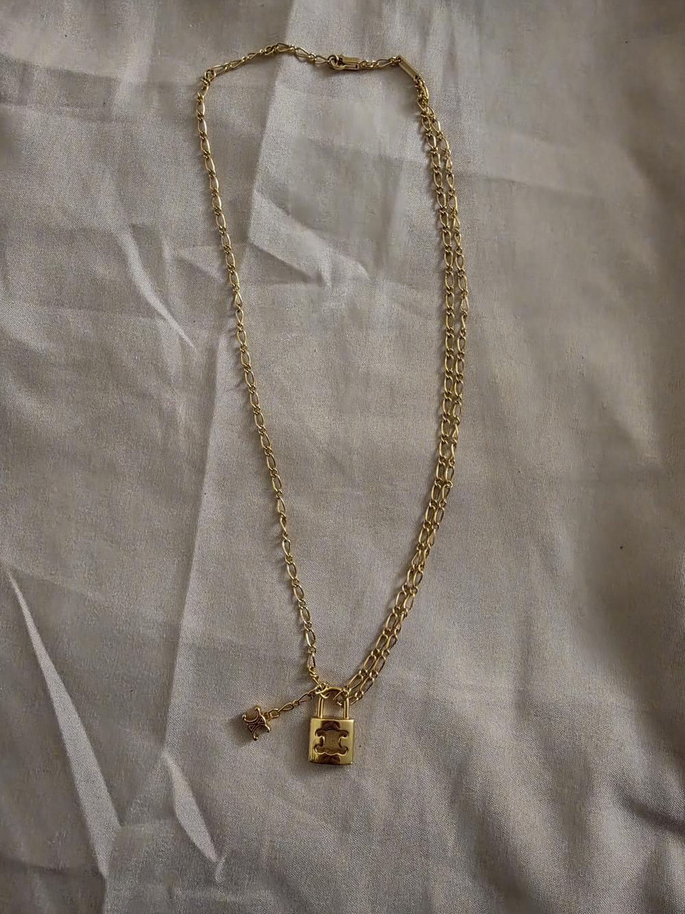 Authentic Celine Triomphe Lock Necklace in Brass with Gold Finish